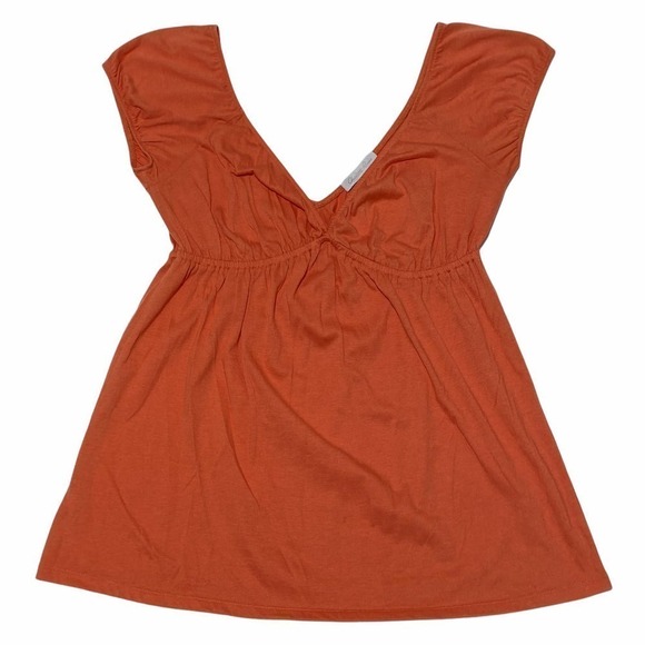 CHARLOTTE Russe Burnt Orange Short Puff Sleeve V-Neck Peasant Blouse Large - Picture 5 of 11